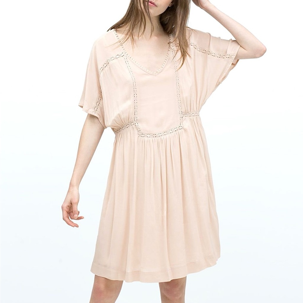Zara Women’s Cream Short Sleeve Bohemian Dress Size XS